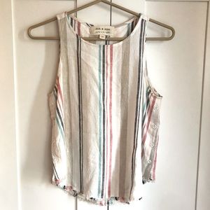 Anthropologie Cloth & Stone linen striped sleeveless tank top raw edge Size XS